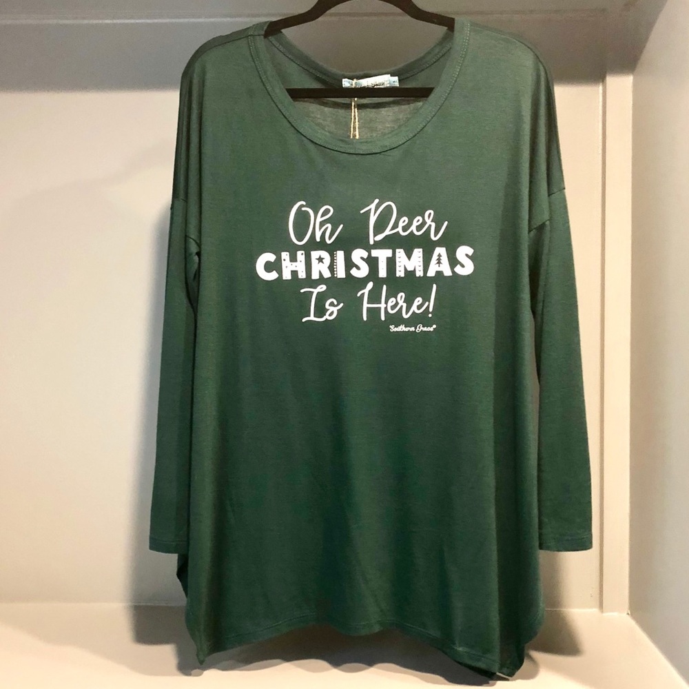 Oh Deer Christmas Is Here Long Sleeve Graphic Tee - Picture 1 of 3